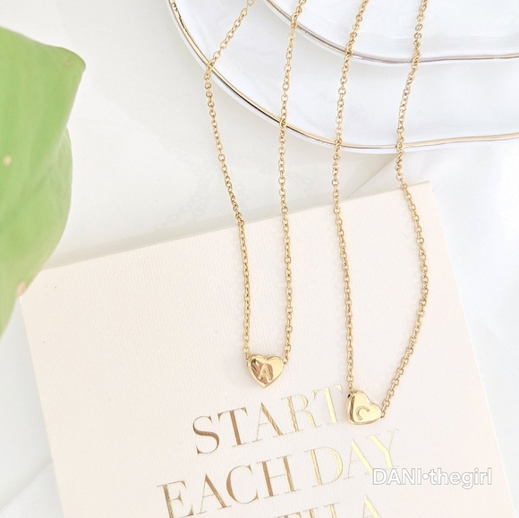 NEW Gold Mini Candy Heart Engraved Letter A or C Necklace - Picture 2 of 8